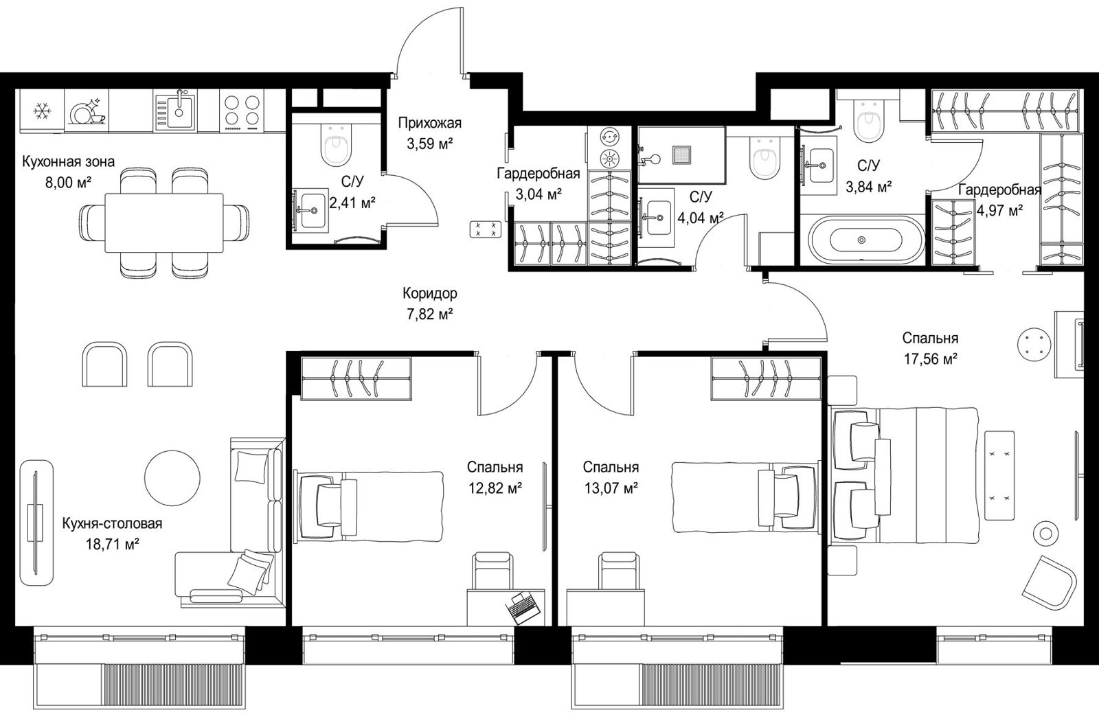 3-комнатная квартира, 99,9 м²