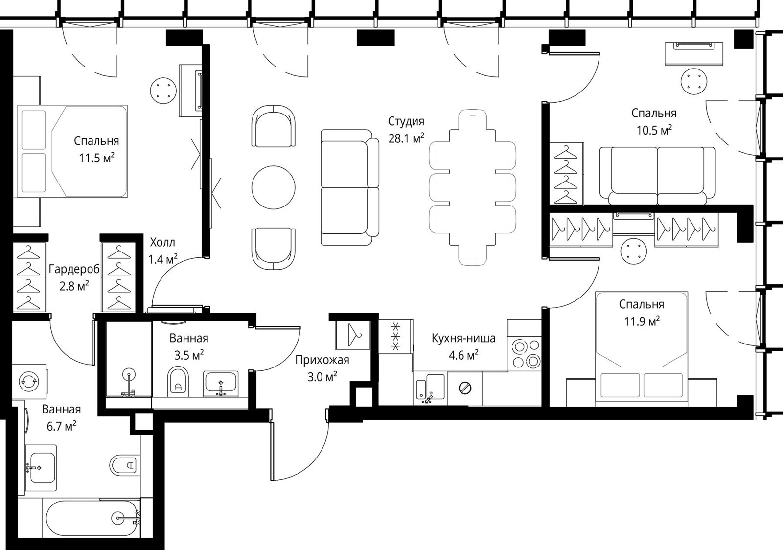 3-комнатная квартира, 84 м²