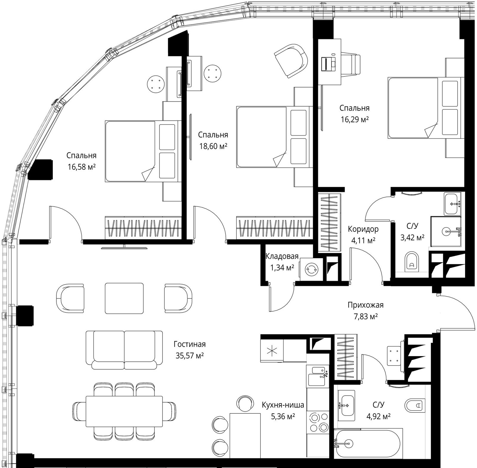 3-комнатная квартира, 114,4 м²