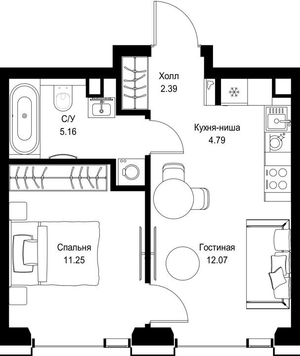 1-комнатная квартира, 35,7 м²