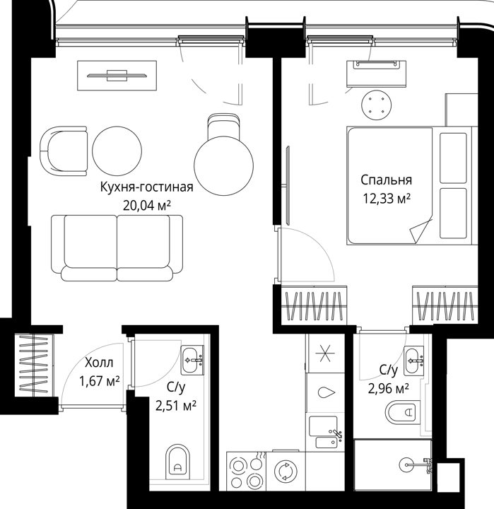 1-комнатная квартира, 38,9 м² — фото 1