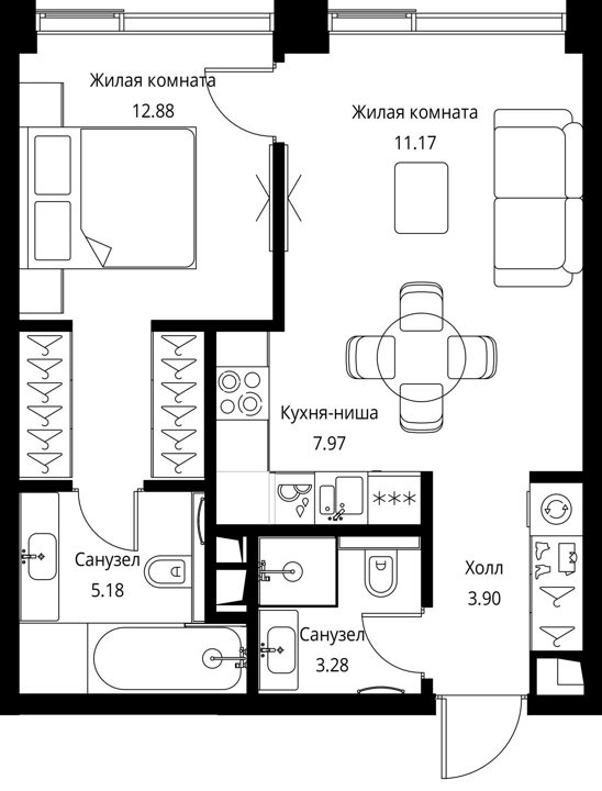 1-комнатная квартира, 44,4 м² — фото 1
