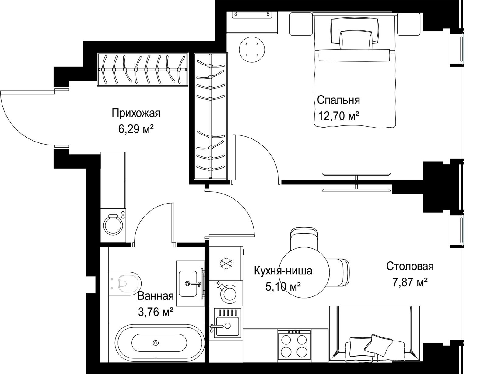 1-комнатная квартира, 35,7 м² — фото 2