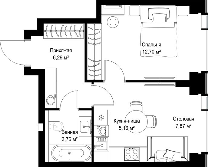 1-комнатная квартира, 35,7 м² — фото 2