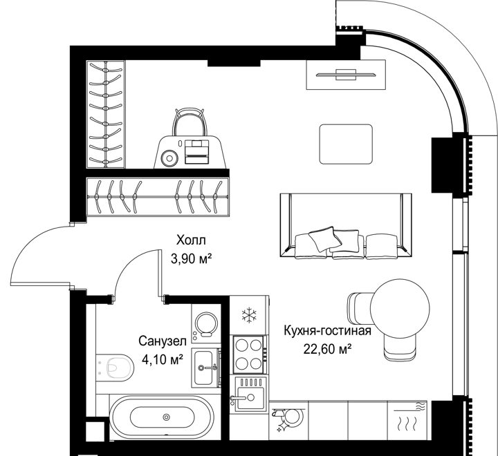 Квартира-студия, 30,6 м² — фото 1