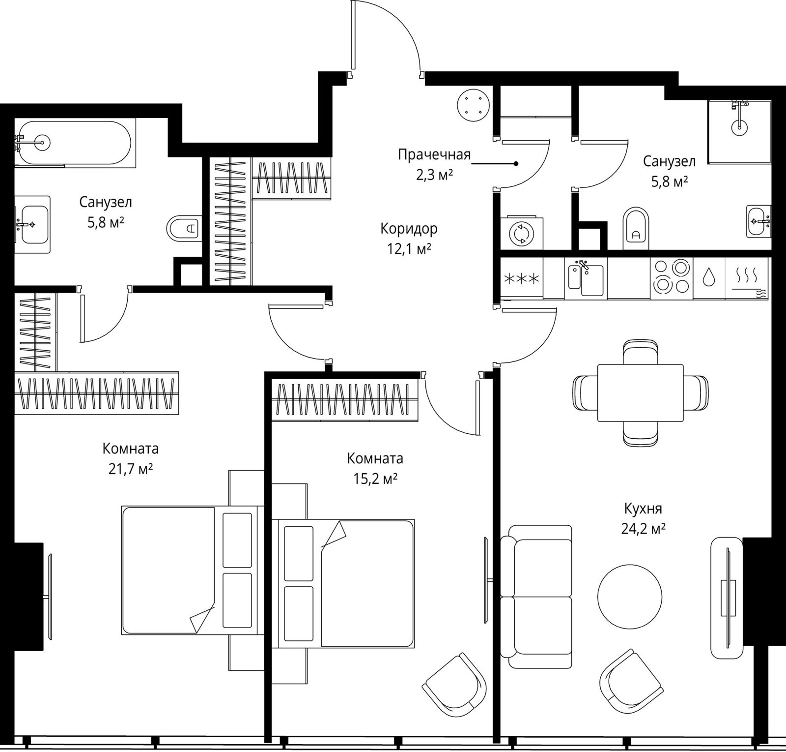 2-комнатная квартира, 87,1 м²