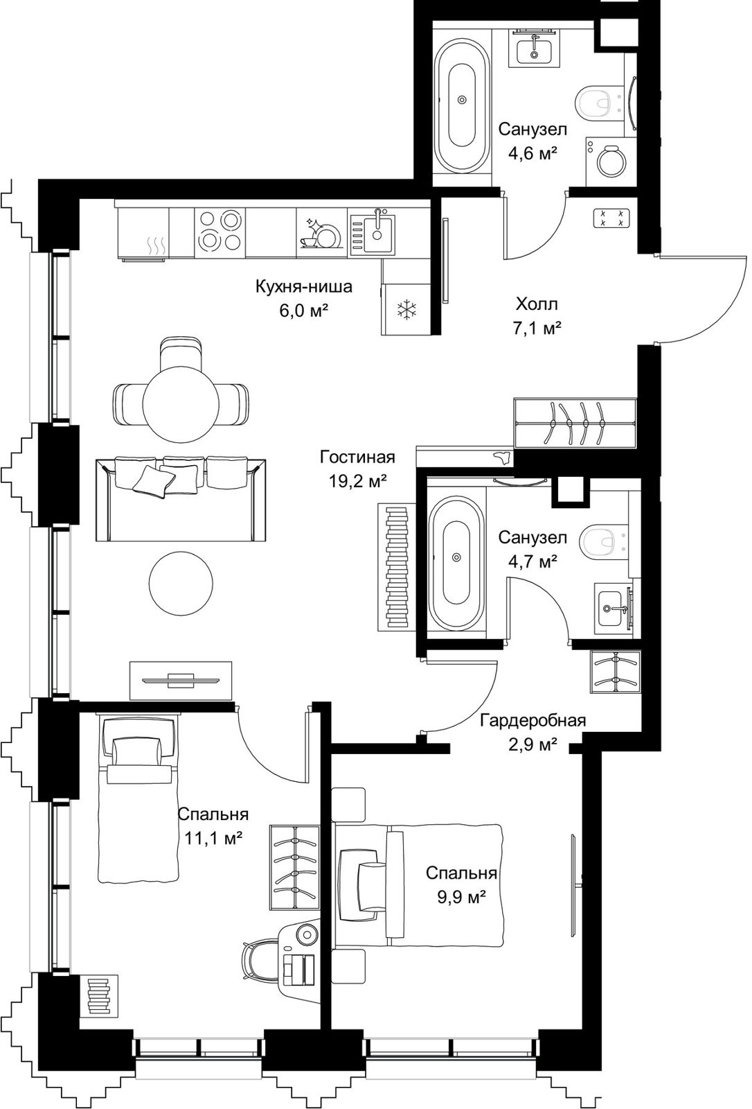 2-комнатная квартира, 65,5 м²