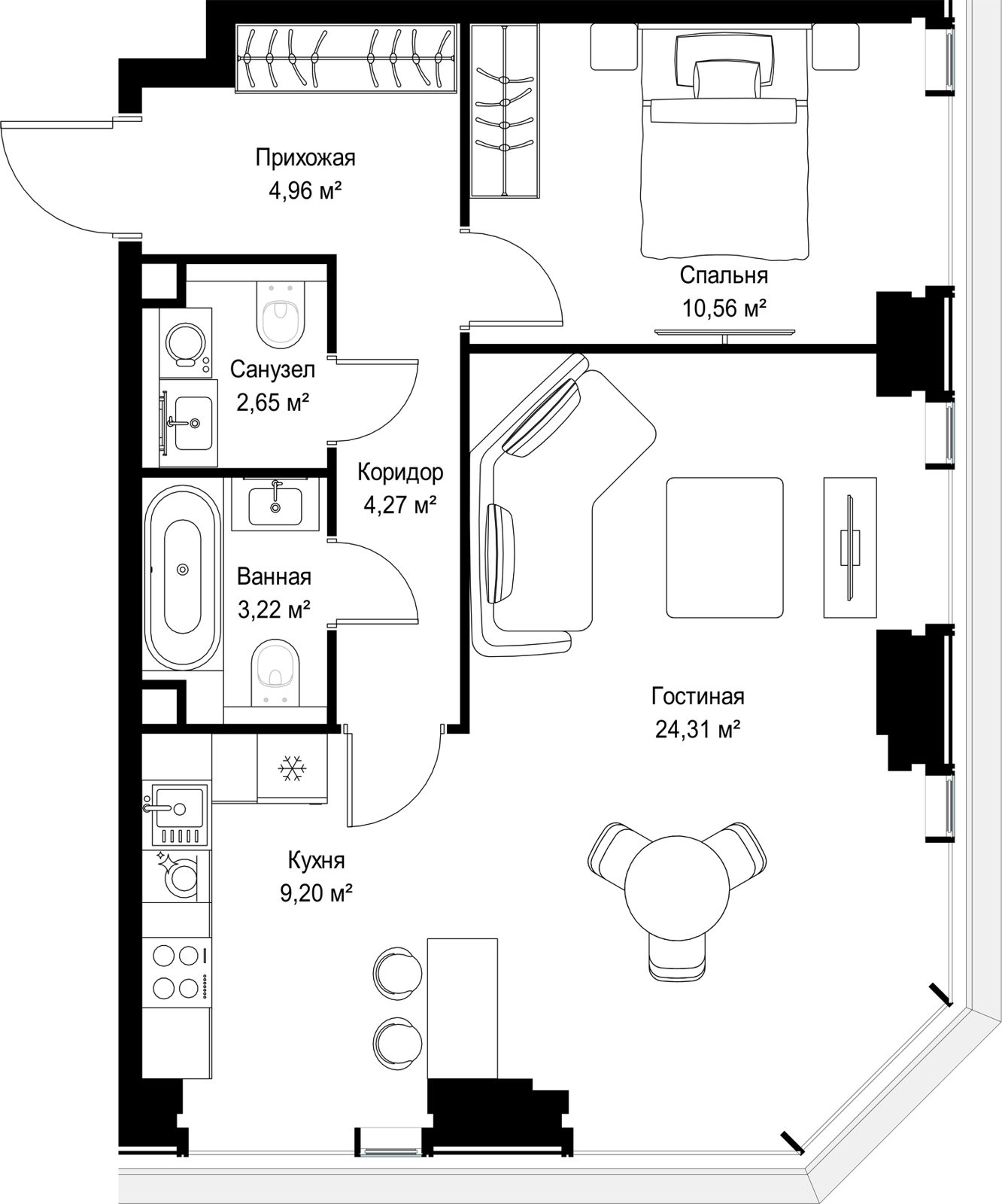 2-комнатная квартира, 59,2 м²