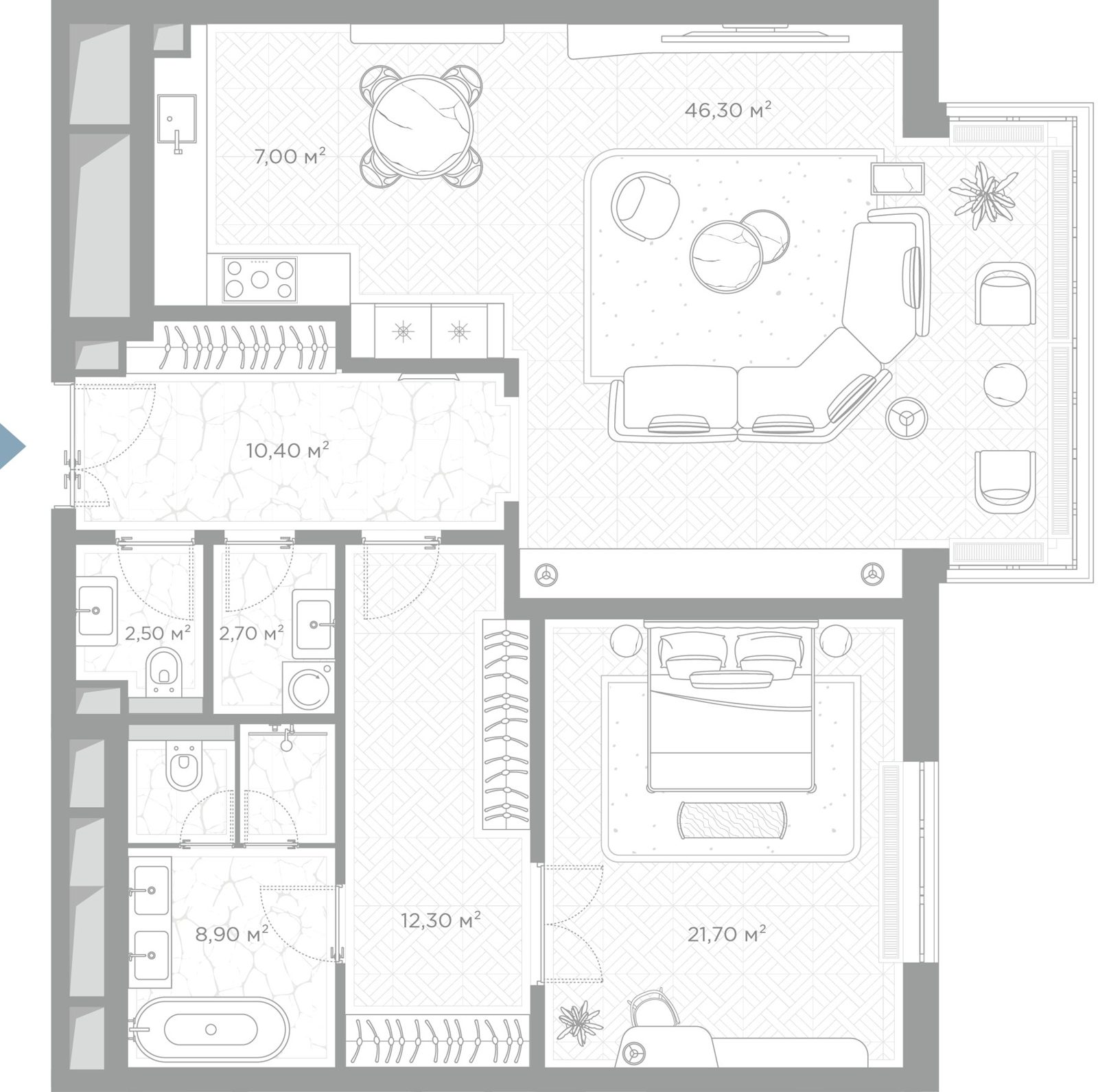 1-комнатная квартира, 111,8 м²