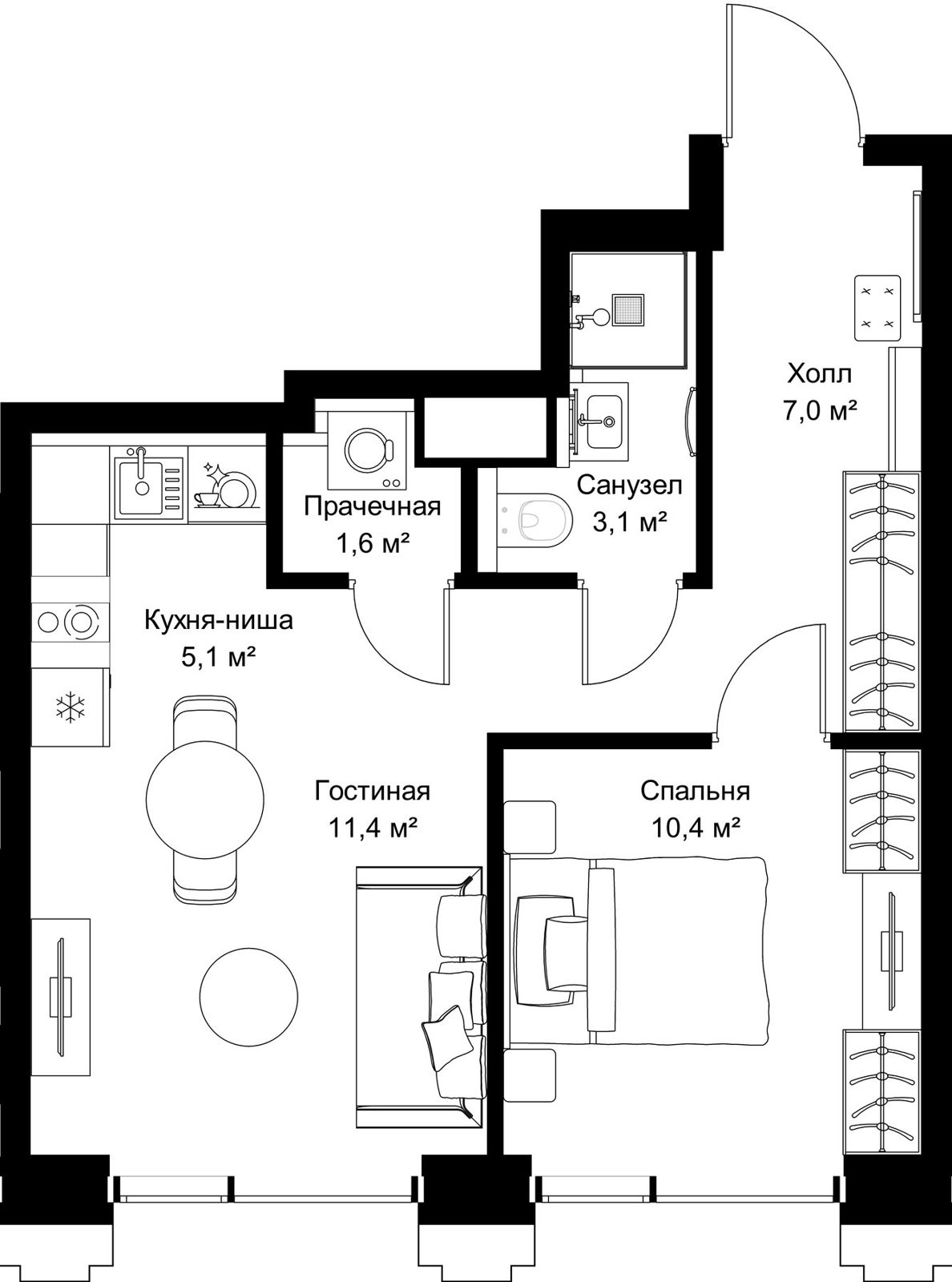 1-комнатная квартира, 41,8 м²