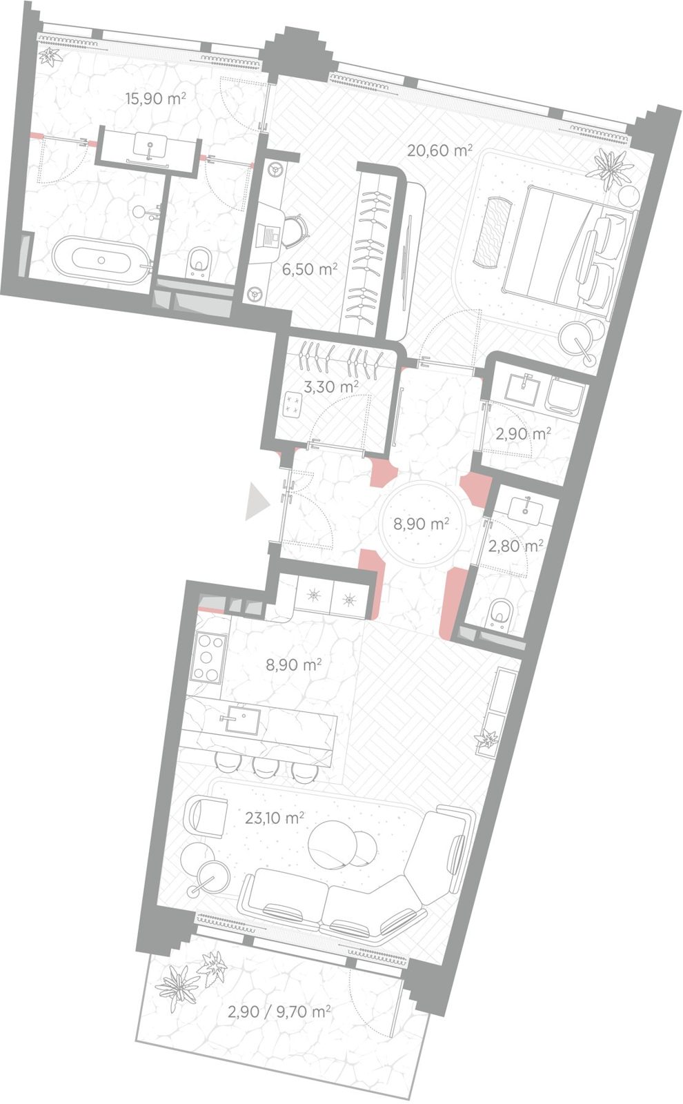 1-комнатная квартира, 95,8 м²