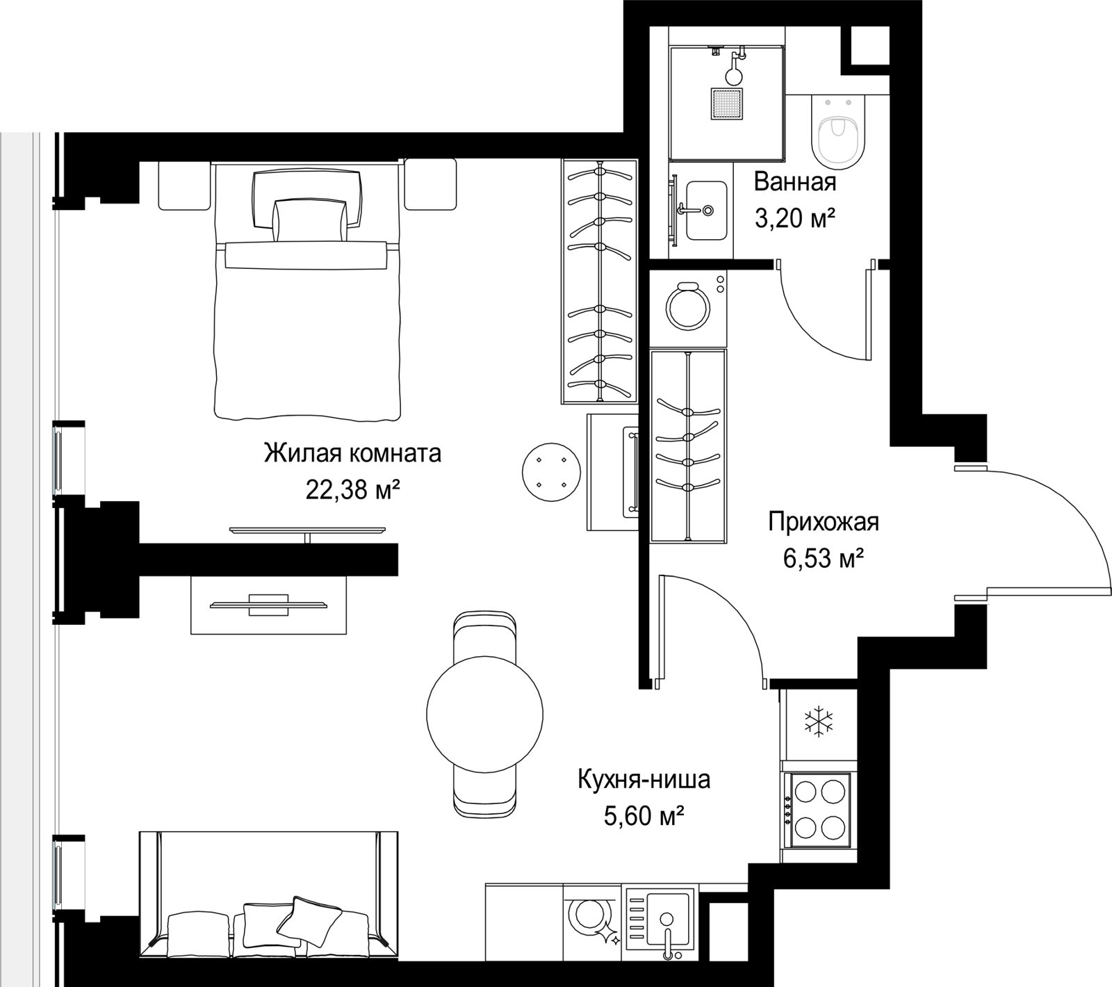 1-комнатная квартира, 37,7 м²