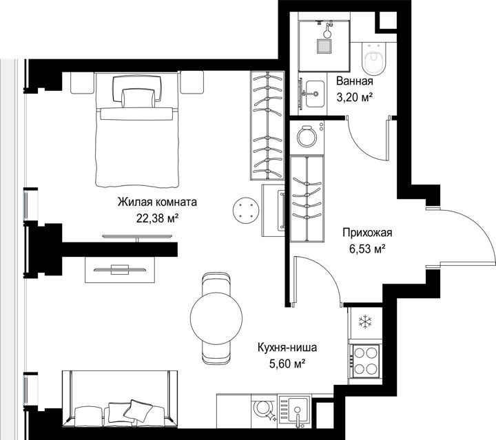 1-комнатная квартира, 37,7 м² — фото 1