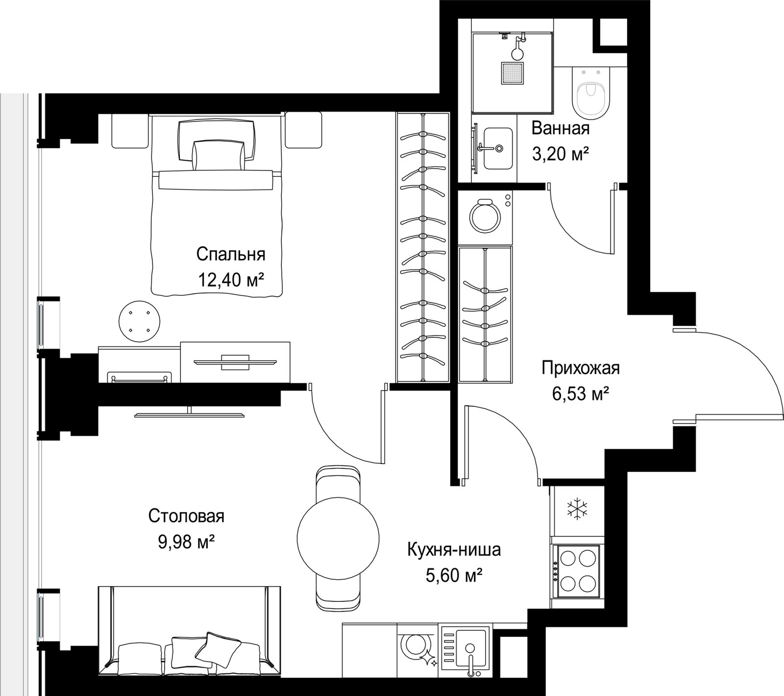 1-комнатная квартира, 37,7 м² — фото 2