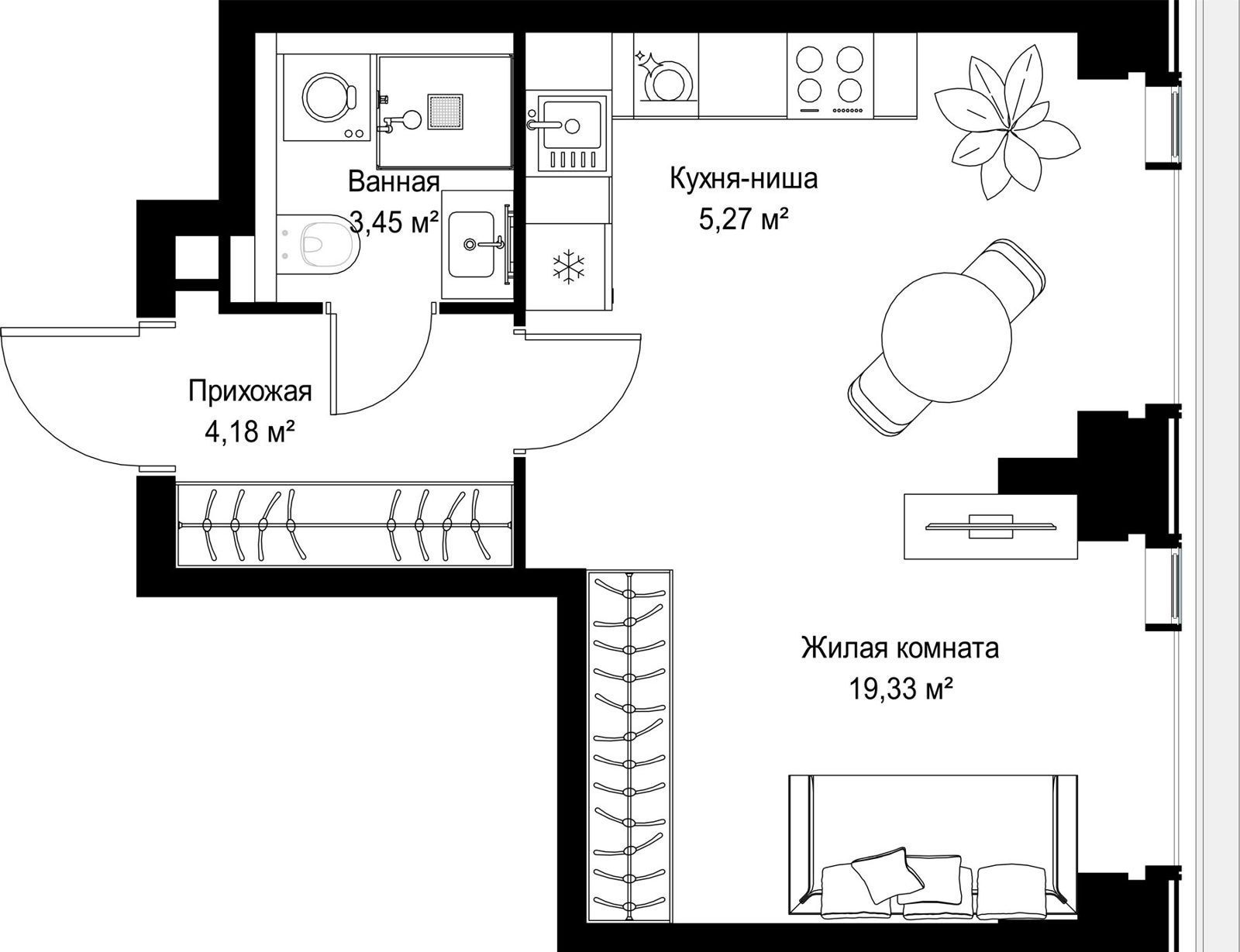 1-комнатная квартира, 32,2 м²