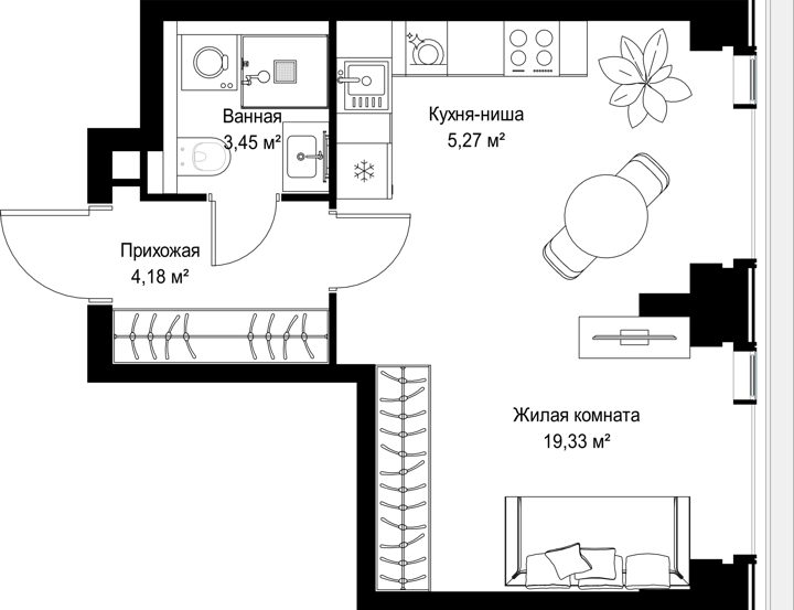 1-комнатная квартира, 32,2 м² — фото 1