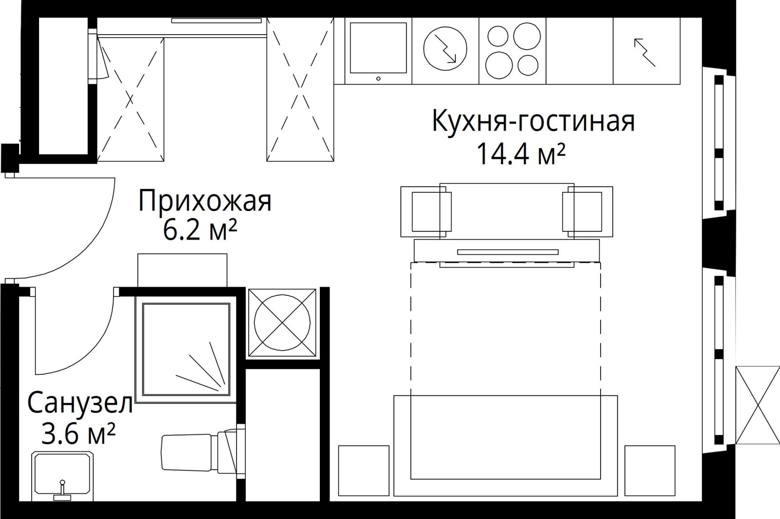 Квартира-студия, 24,2 м²