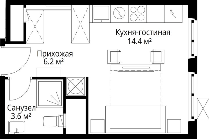 Квартира-студия, 24,2 м² — фото 1