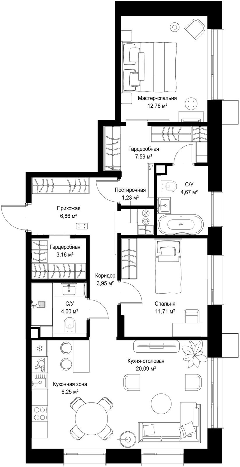 2-комнатная квартира, 82,3 м²