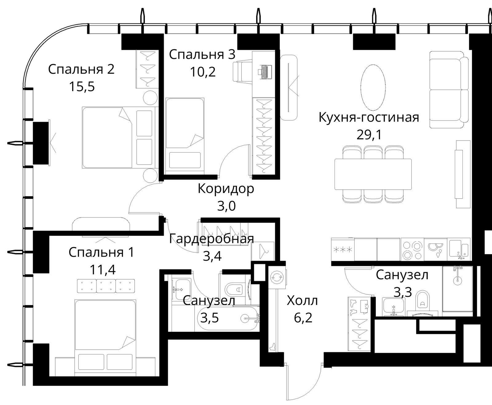 3-комнатная квартира, 85,6 м²