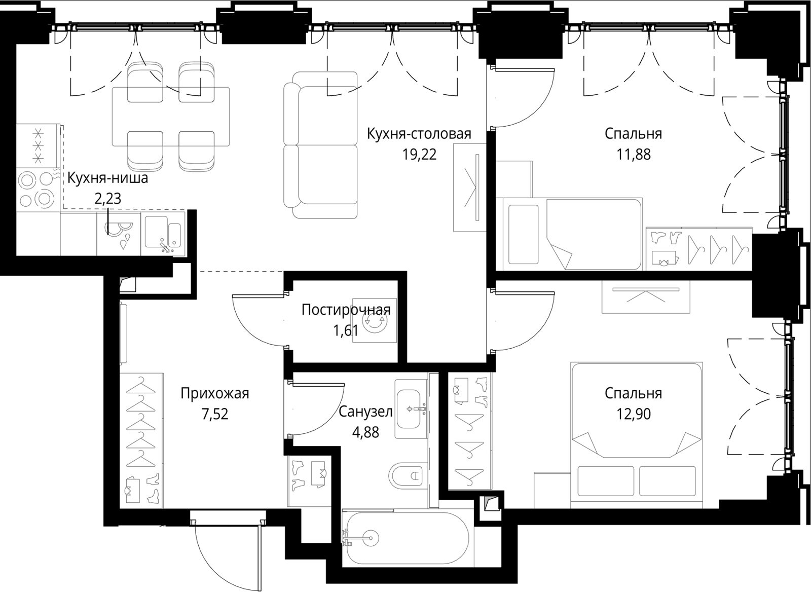 2-комнатная квартира, 60,2 м²