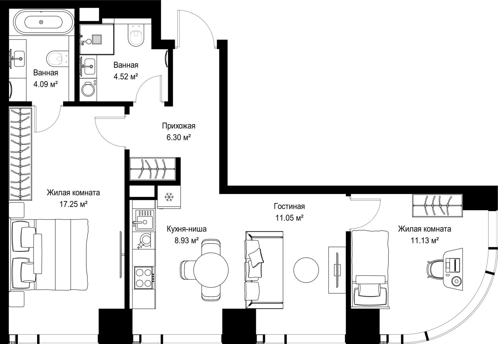 2-комнатная квартира, 63,3 м²