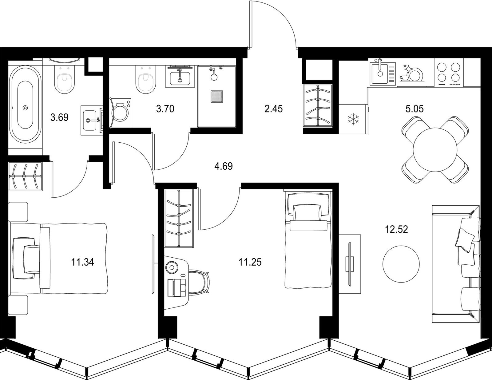 2-комнатная квартира, 54,7 м²