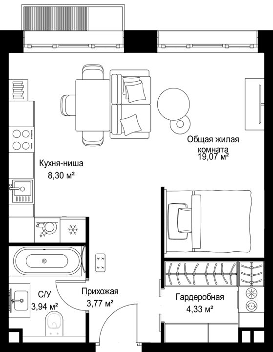 Квартира-студия, 39,4 м² — фото 1