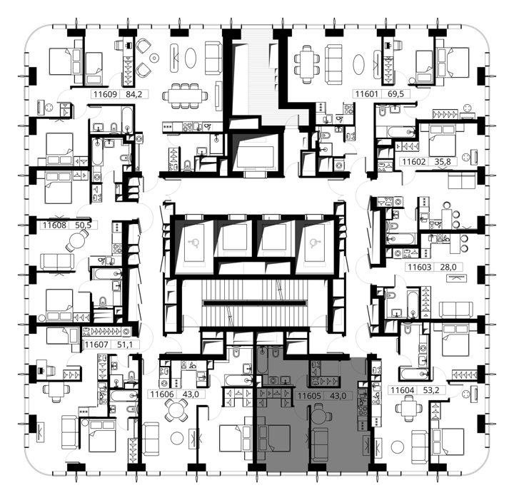 1-комнатная квартира, 43 м² — фото 2
