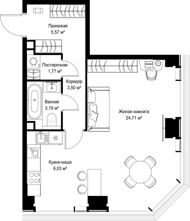 1-комнатная квартира, 47,8 м² — фото 1
