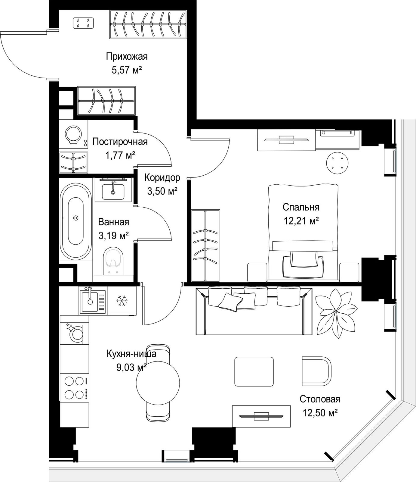 1-комнатная квартира, 47,8 м² — фото 2