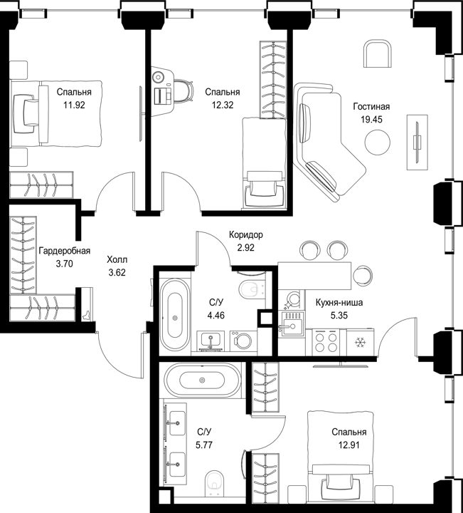 3-комнатная квартира, 82,4 м²