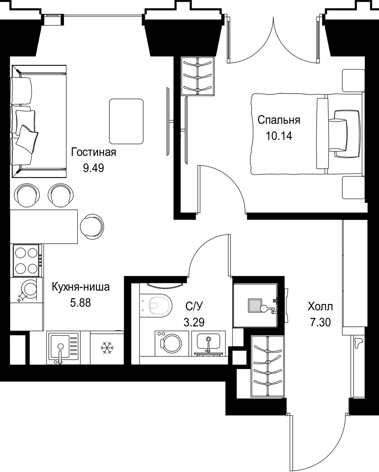 1-комнатная квартира, 36,1 м²
