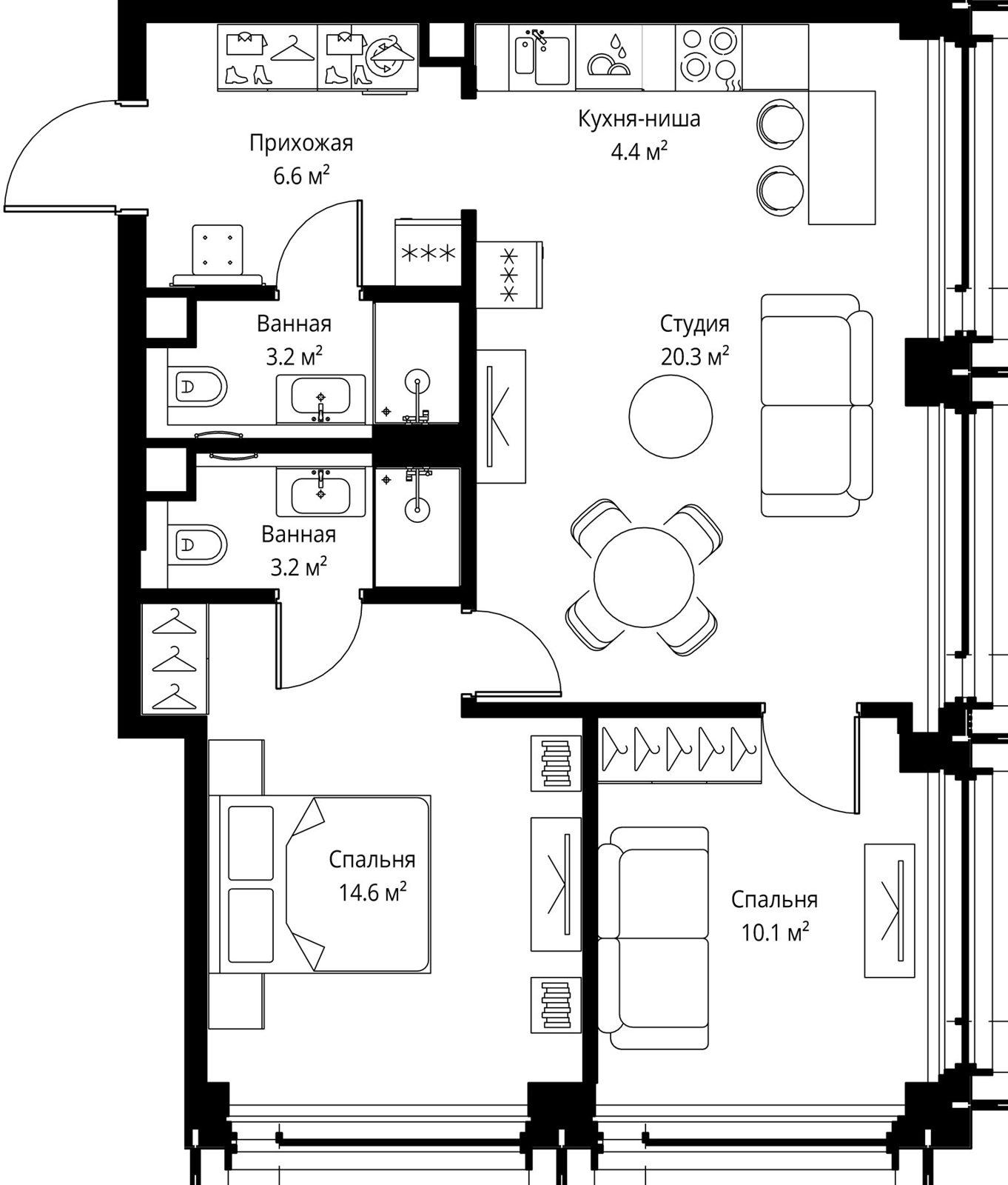2-комнатная квартира, 62,4 м²