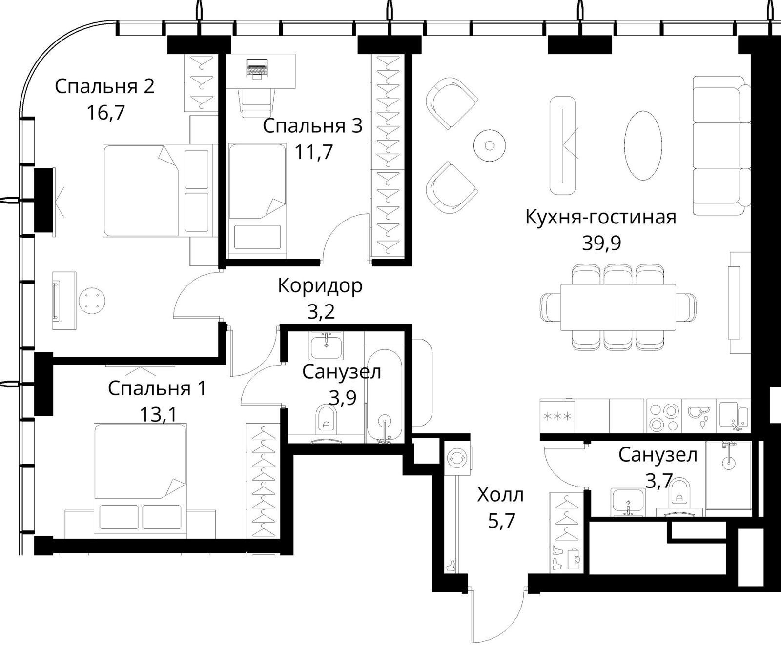 3-комнатная квартира, 97,9 м²