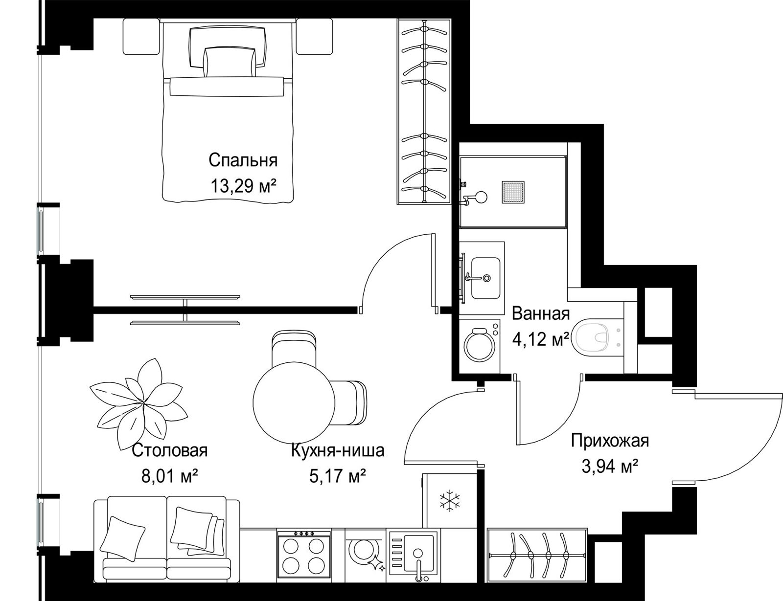 1-комнатная квартира, 34,5 м² — фото 2