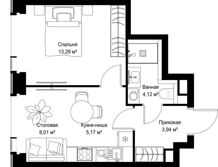 1-комнатная квартира, 34,5 м² — фото 2