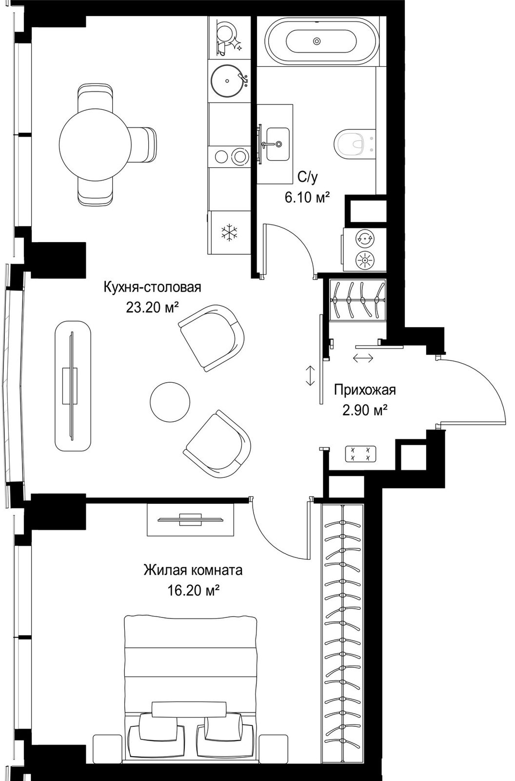 1-комнатная квартира, 48,4 м²