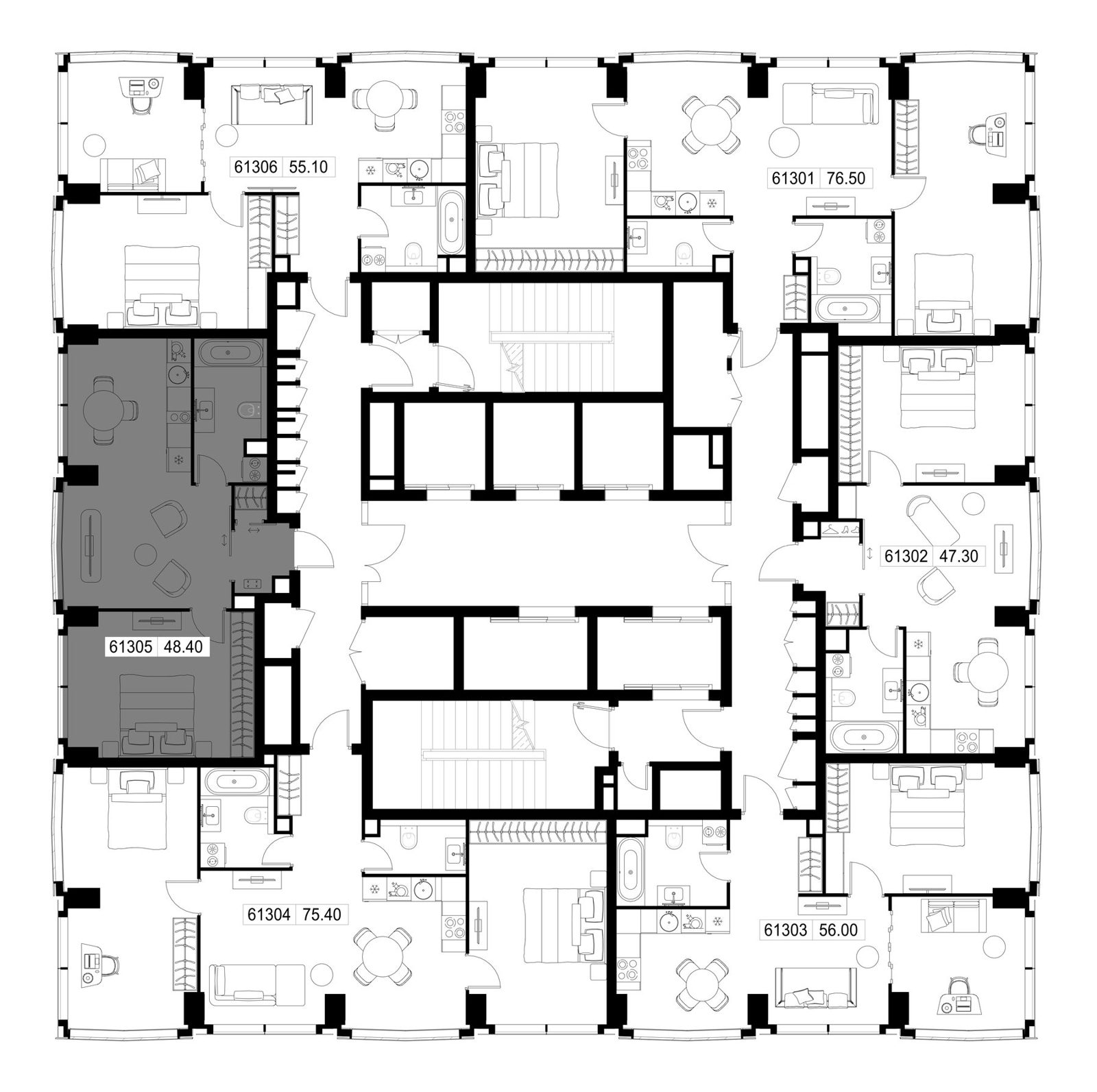 1-комнатная квартира, 48,4 м² — фото 2