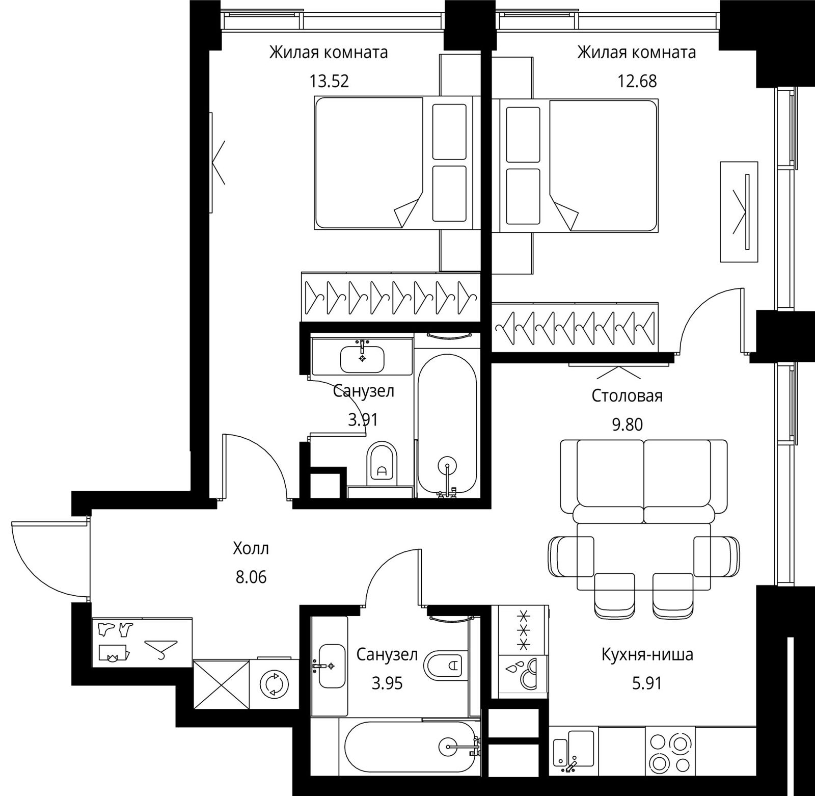 2-комнатная квартира, 57,8 м²