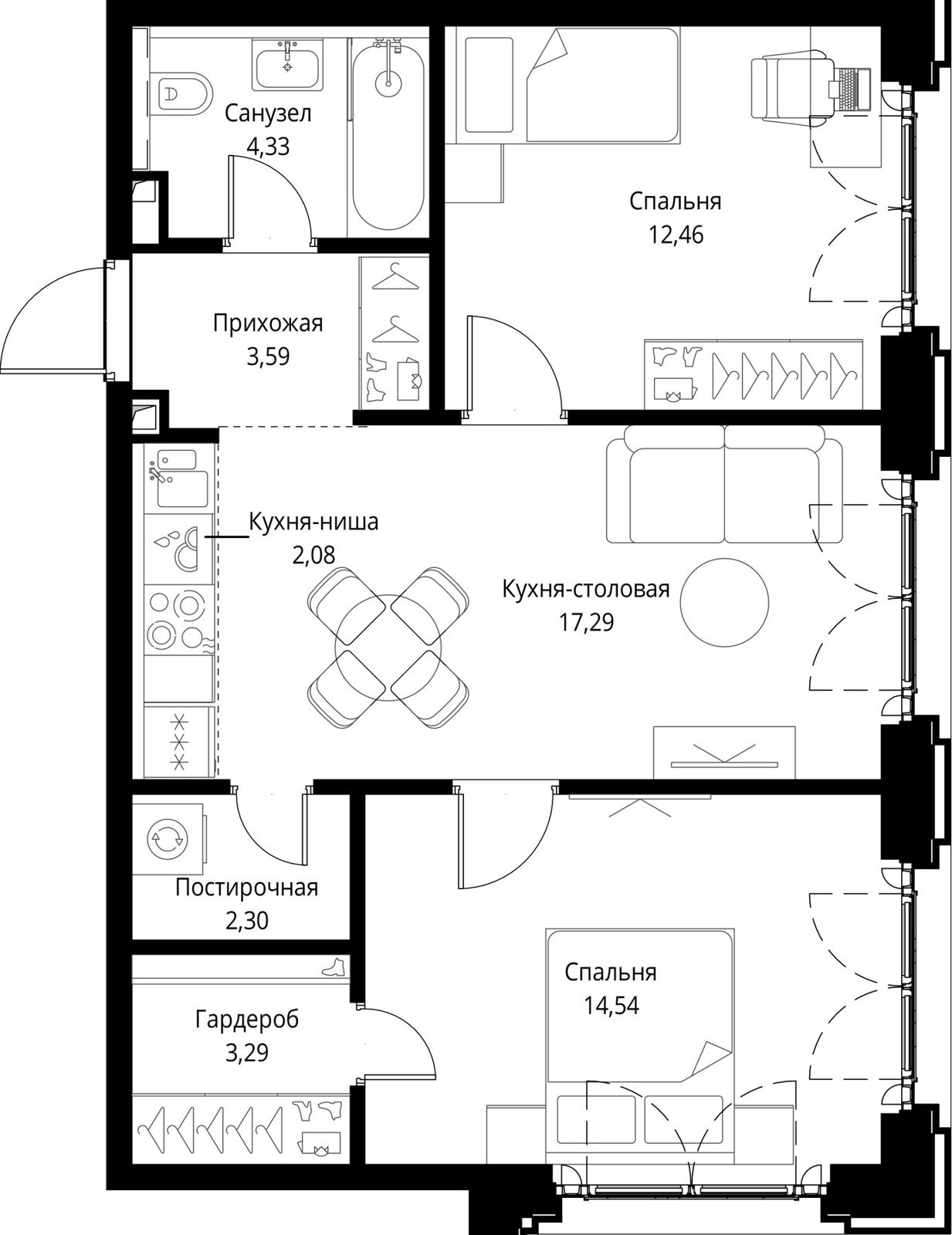 2-комнатная квартира, 59,9 м²