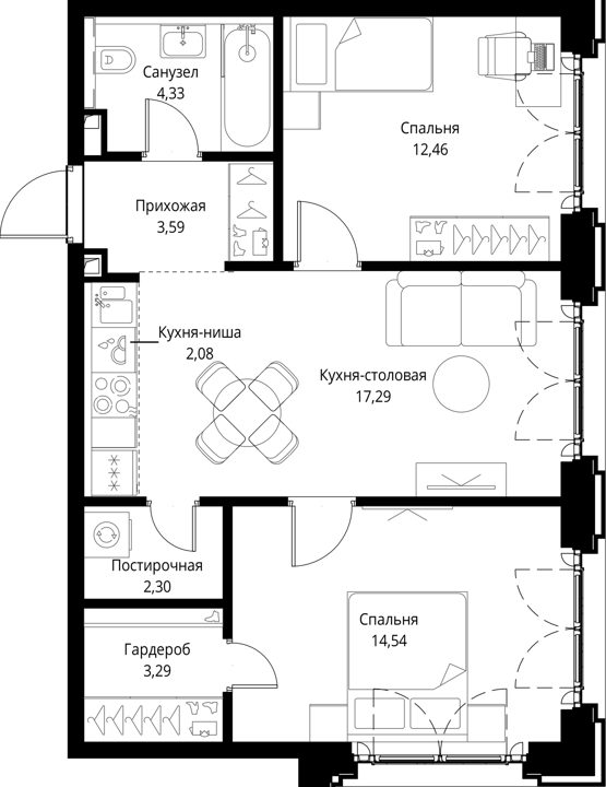 2-комнатная квартира, 59,9 м² — фото 1