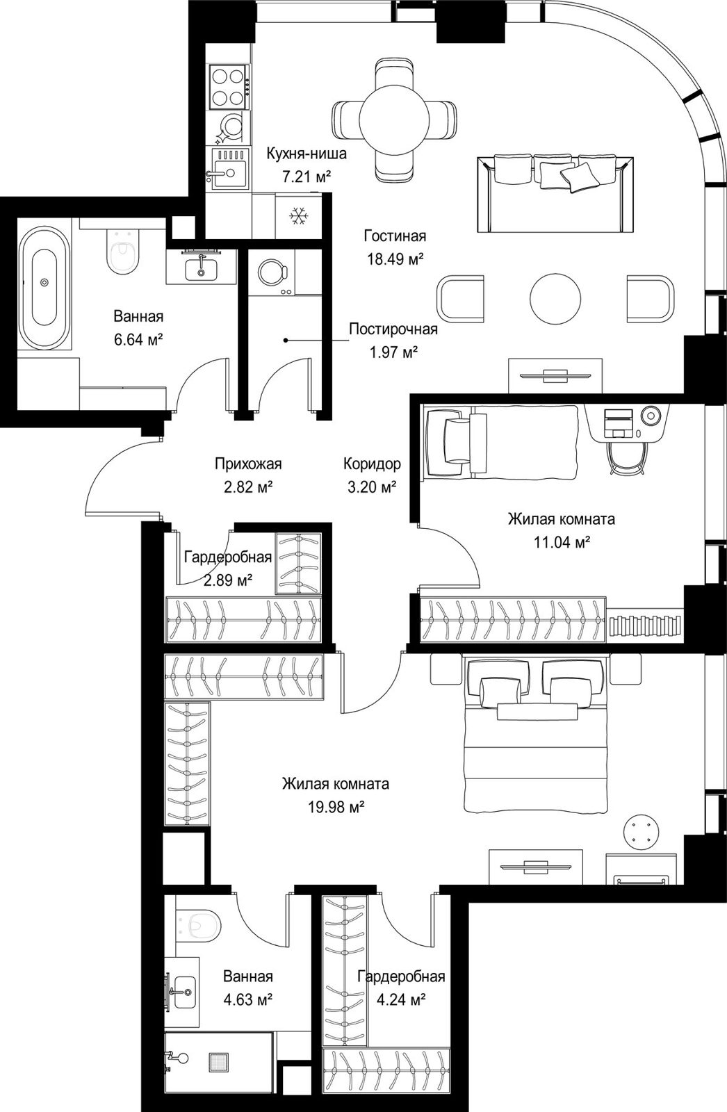 2-комнатная квартира, 83,1 м²