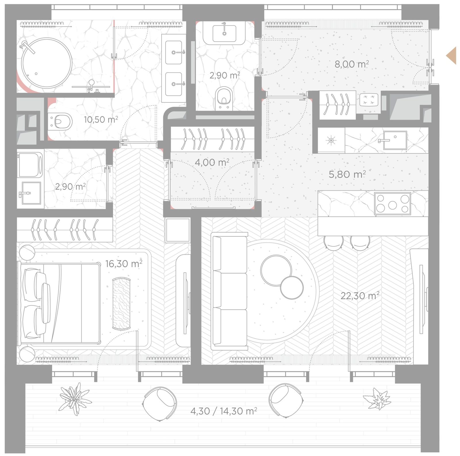 1-комнатная квартира, 77 м²