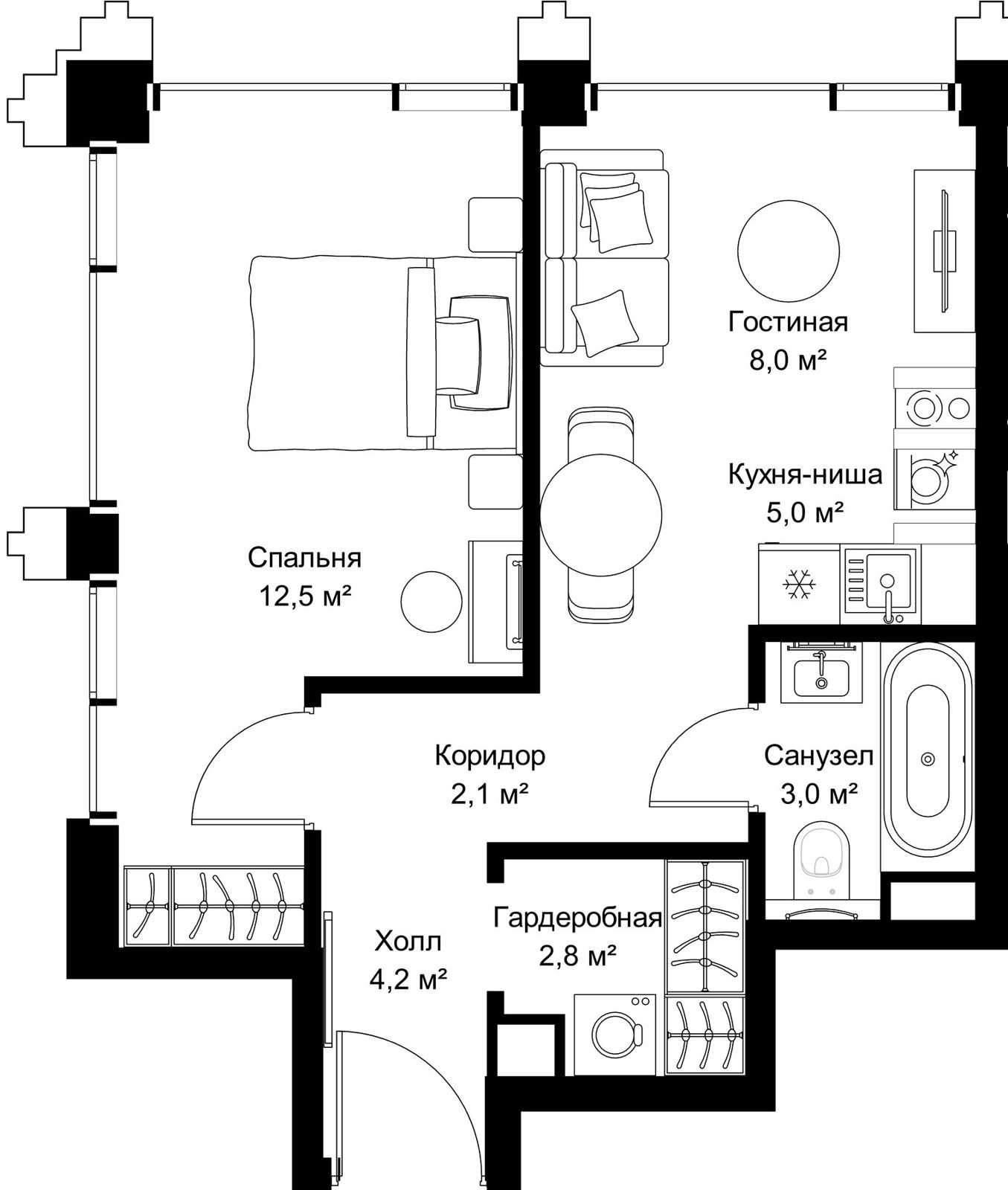 1-комнатная квартира, 40,4 м²