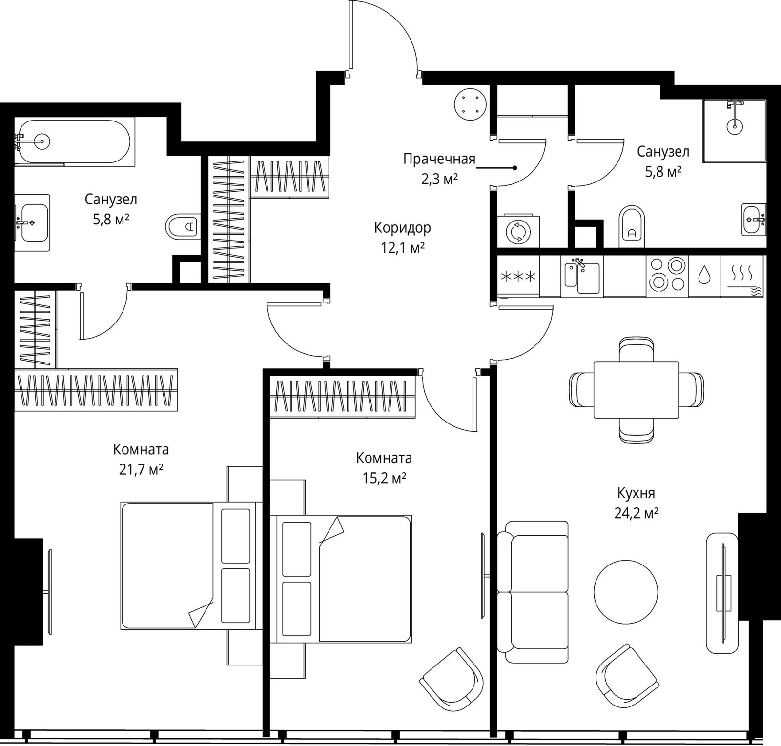 2-комнатная квартира, 87,1 м²