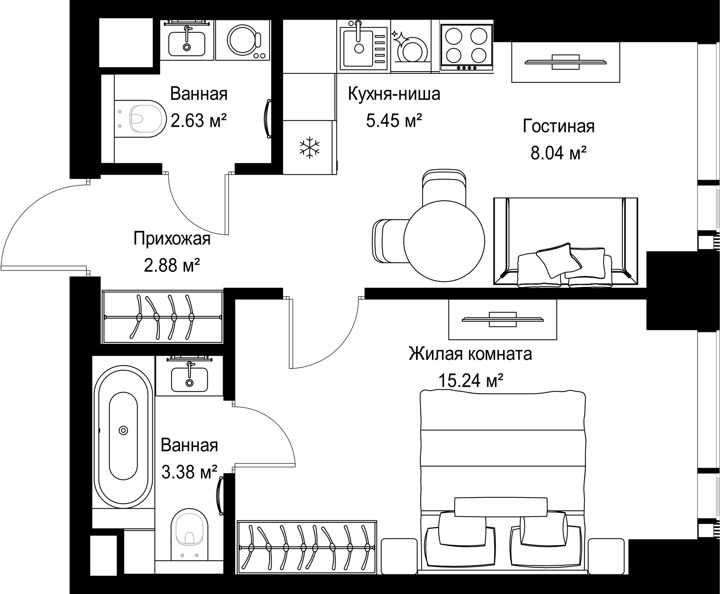 1-комнатная квартира, 37,6 м² — фото 1