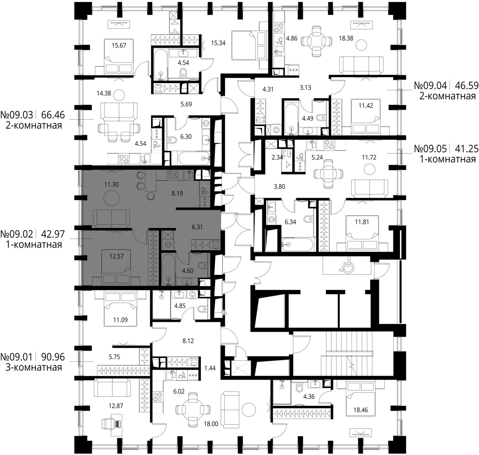 1-комнатная квартира, 43 м² — фото 2