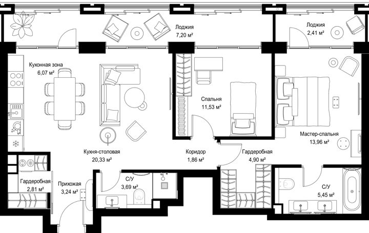 2-комнатная квартира, 83,5 м² — фото 1