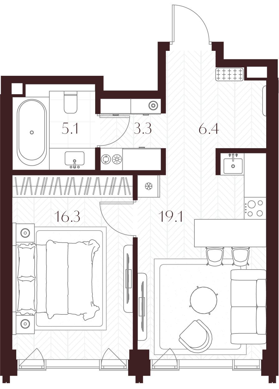 1-комнатная квартира, 50,2 м²